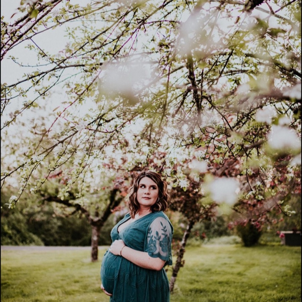 PinkBlush Elegant Teal Lace Maternity Dress